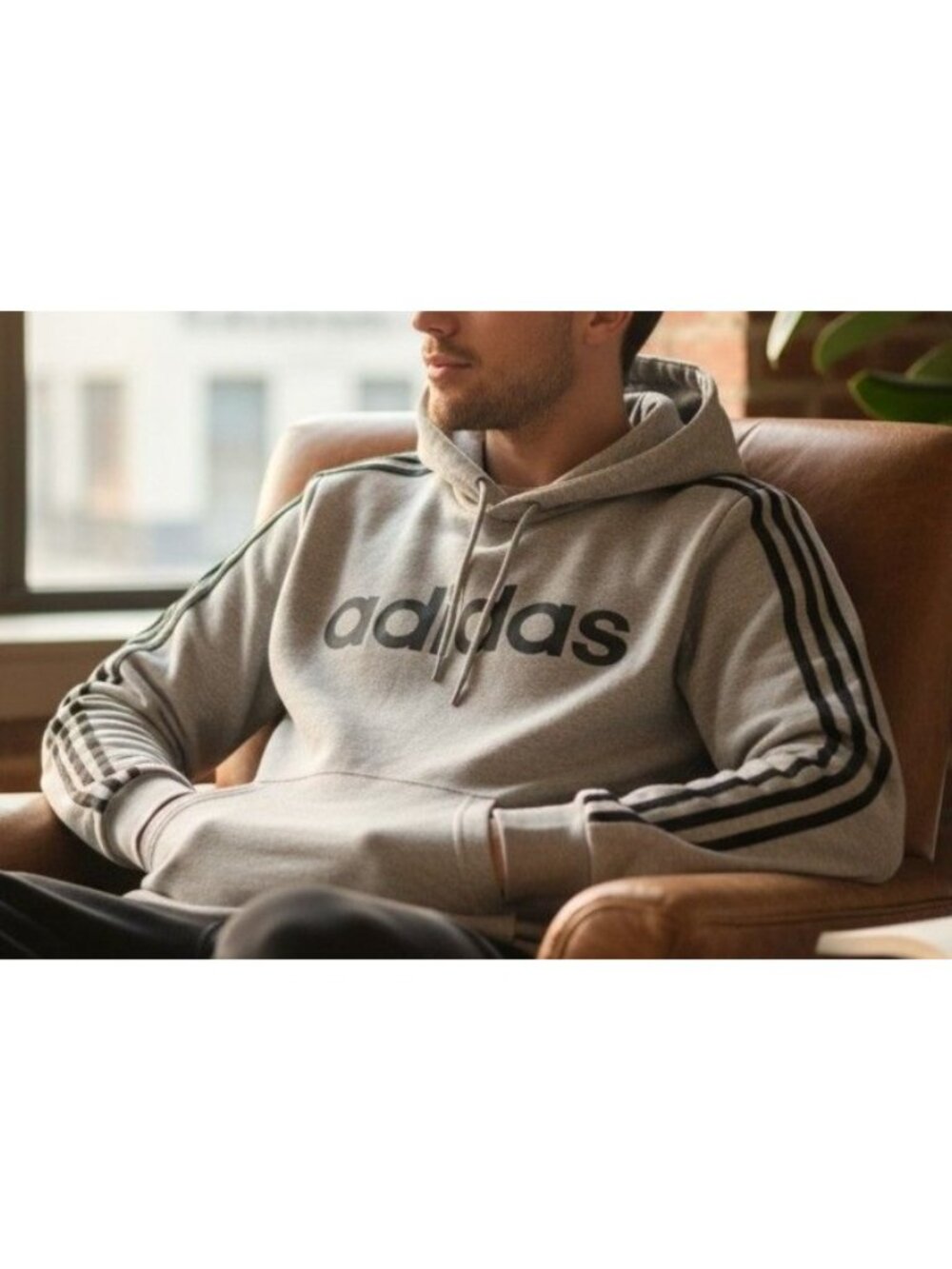 Adidas Hoodie Sweatshirt Classic Stripes Mens Size Small Gray and Black - Picture 2 of 8